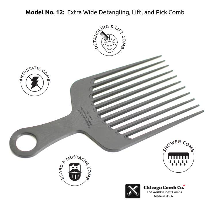 Model No. 12 Ultra Wide and Long Pick Comb for wholesale by Chicago Comb Co.