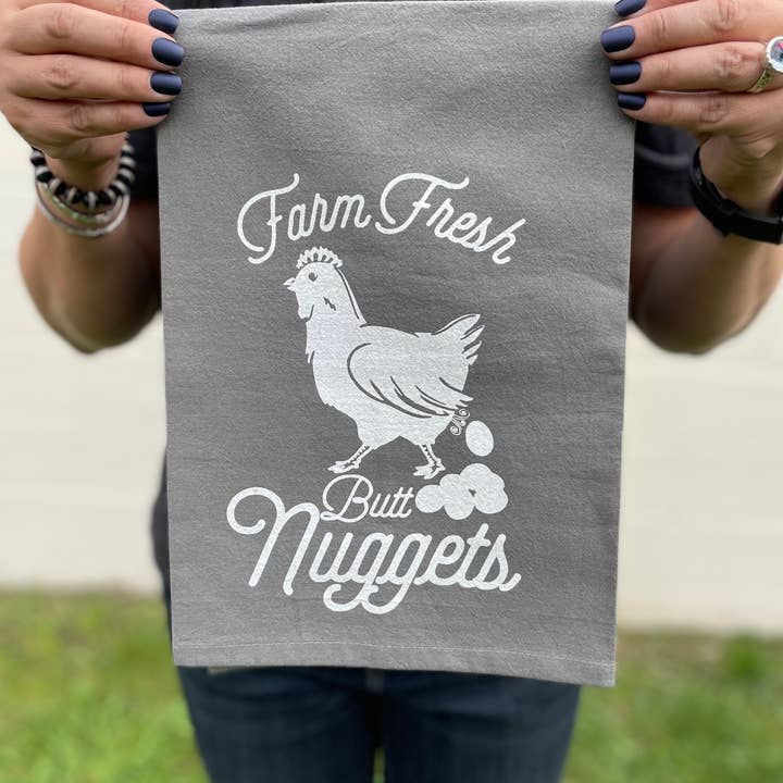 FARM FRESH BUTT NUGGETS TEA TOWEL for wholesale by dkhandmade