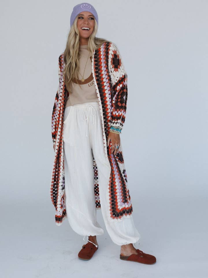 Three Bird Nest - Wholesale Cardigan - Women's - Soulful Wanderer Crochet Duster - Brown Multi9