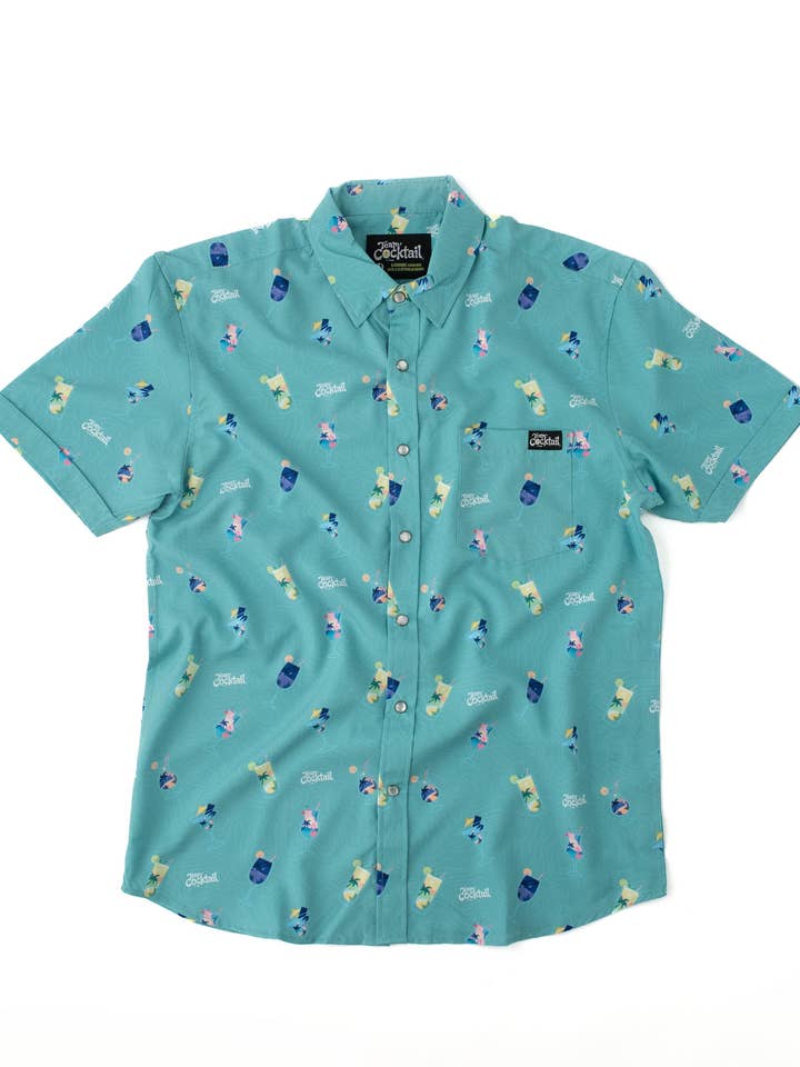 Feriecocktails TEAL Unisex Button Up for engroshandel hos Team Cocktail