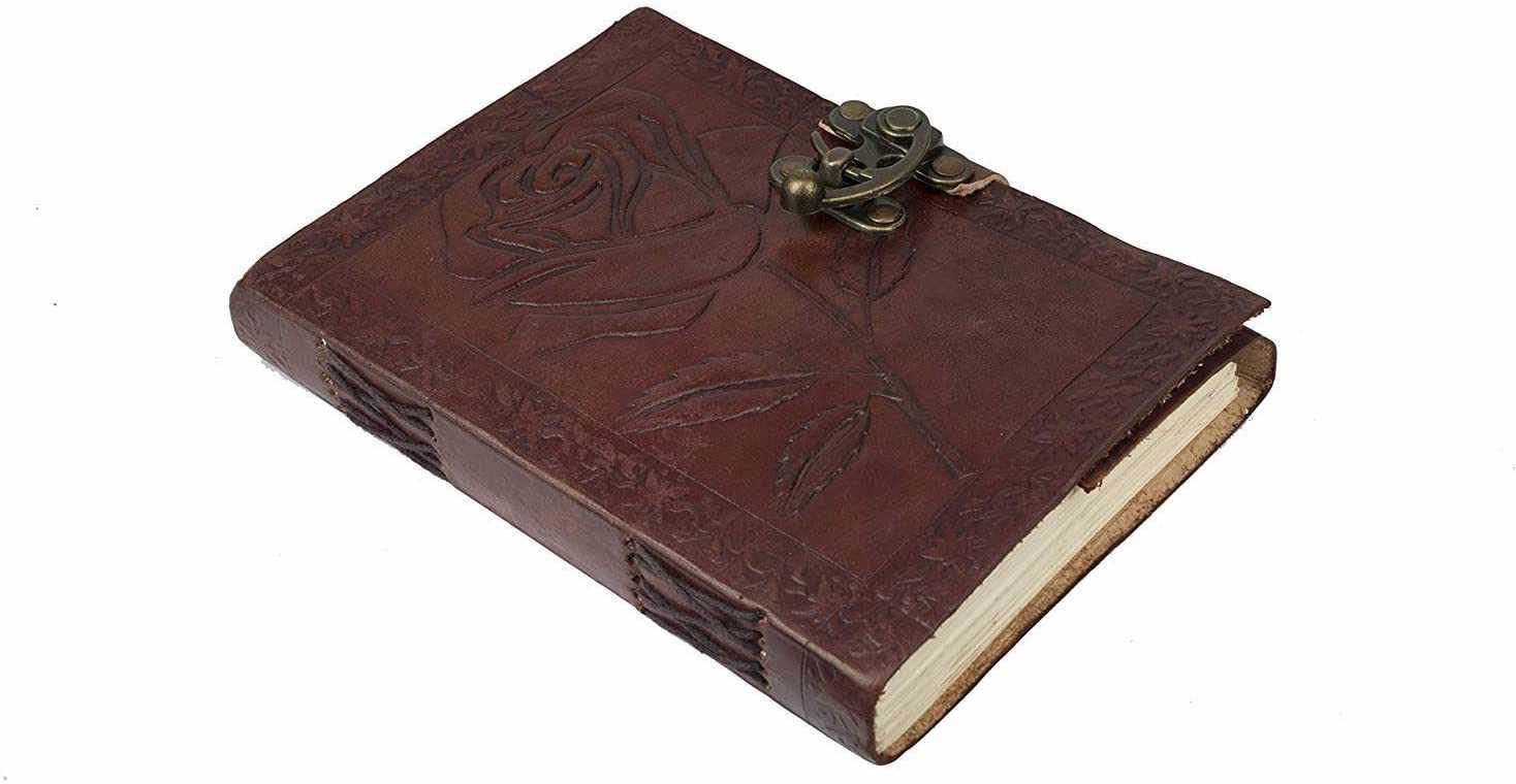 Tuzech Leather - Wholesale Journal/Diary - TUZECH Genuine House Leather Journal Notebook Vintage Style Diary with Engraved Rose Brown (7 Inches)5
