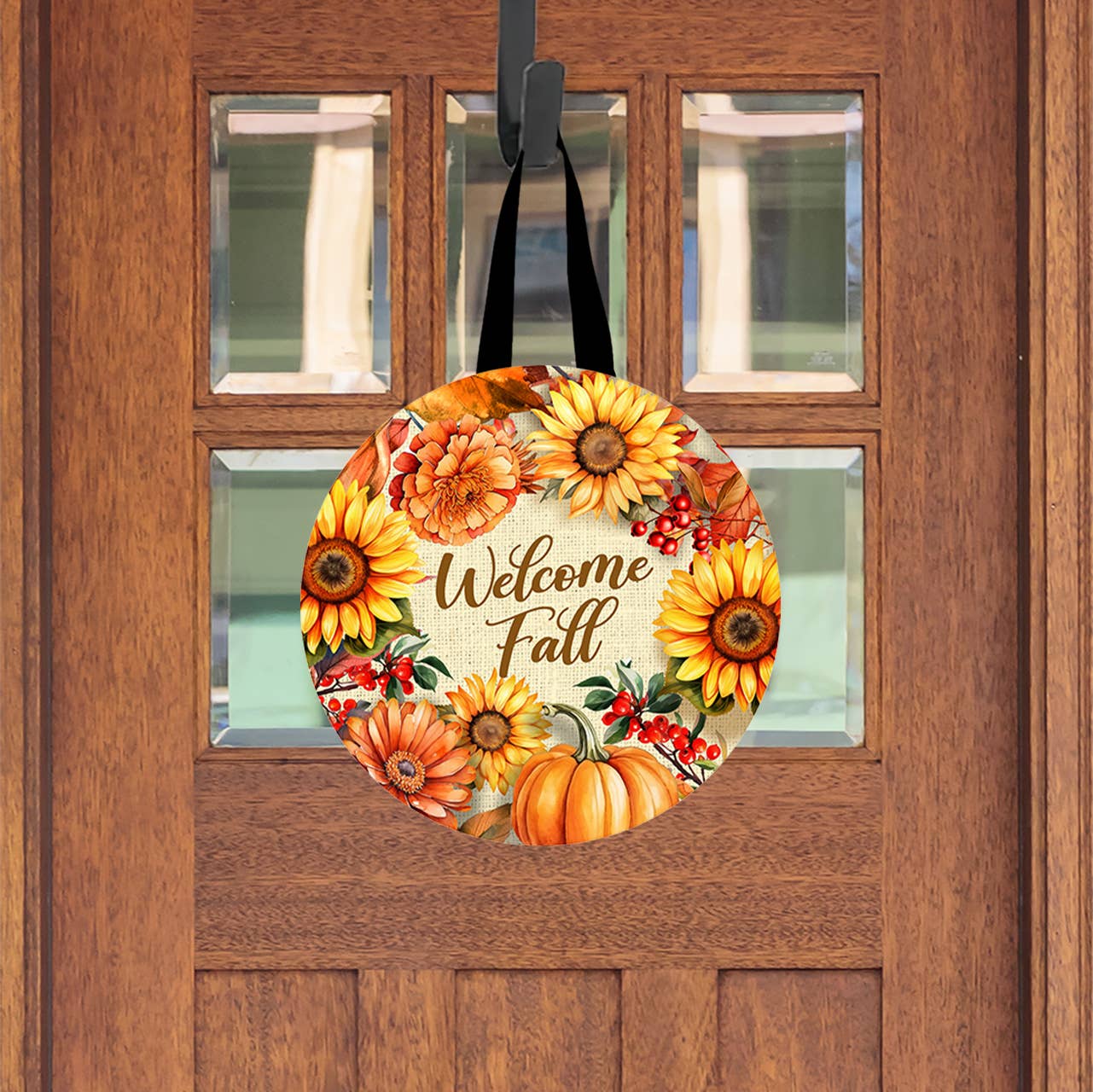Briarwood Lane - Wholesale Door Hanger - Welcome Fall Flowers Wood Door Hanger1