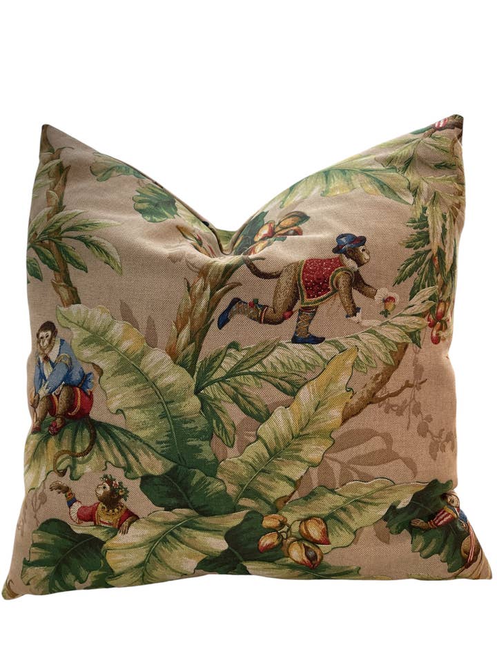 Liza Tropical Monkey Pillow with Feather Insert for wholesale by Dahlia & Grace pillows