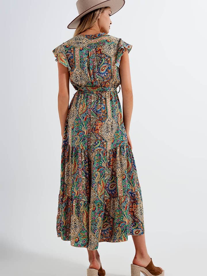 Verde Abito midaxi vestito con orlo volant in stampa paisley verde in vendita all'ingrosso su Faire5