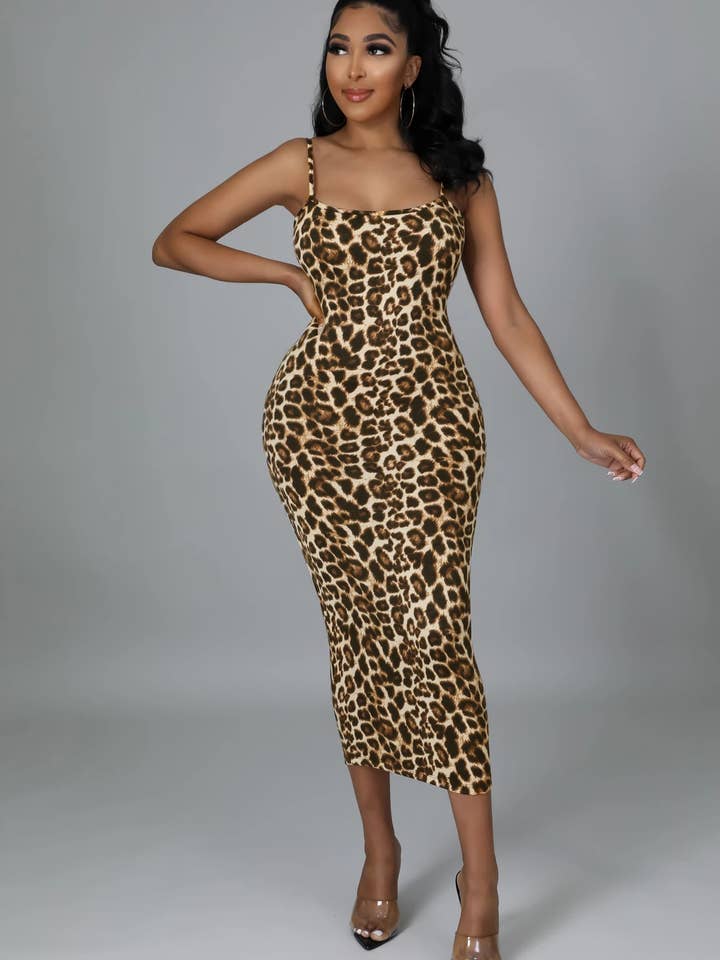 PRINT LEOPARD PRINT CASUAL PUFFY SLEEVE DRESS for wholesale on Faire5