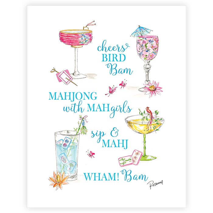 RosanneBeck Collections – Großhandel Kunstdruck – Mahjong-Cocktails Sagen Prost Vogel Bam Kunstdruck0