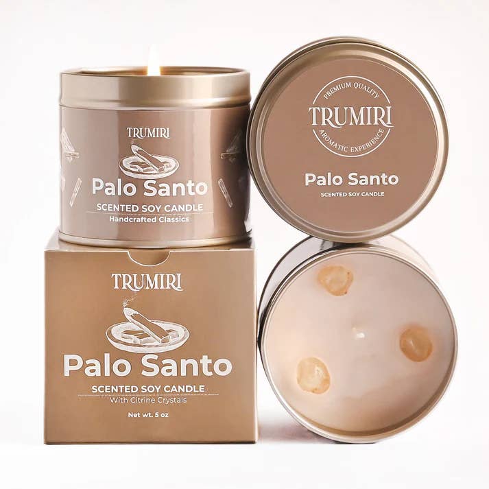 Palo Santo Candle Soy Wax with Crystals -Natural Non Toxic for wholesale by TRUMIRI