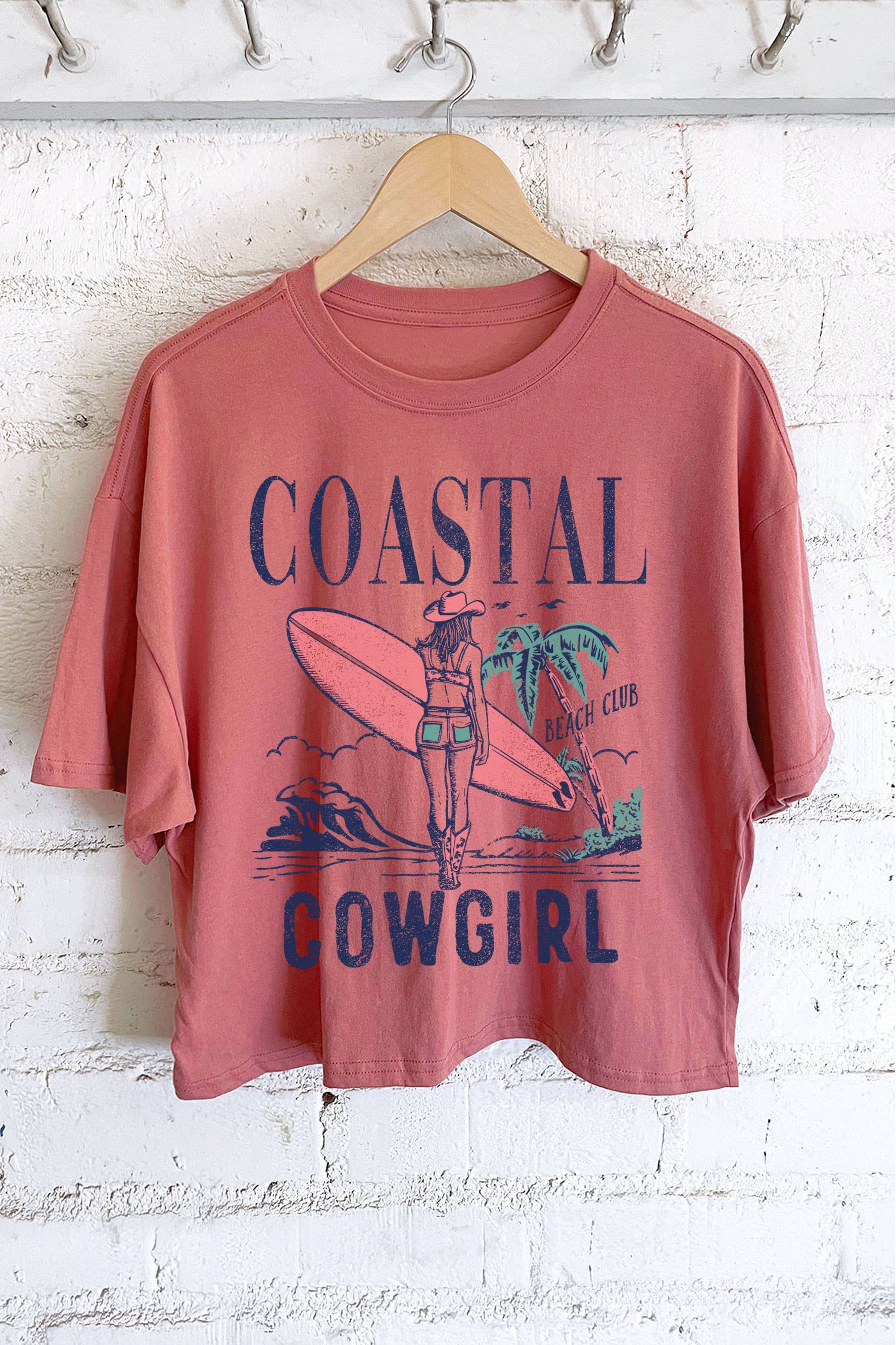 Rustee Clothing – wholesale Screen printed t-shirt – Women′s – COASTAL COWGIRL BEACH CLUB GRAPHIC LONG CROP TOP2
