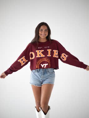 Virginia Tech Phipps Split Cropped Longsleeve for wholesale by Gameday Social Apparel Co.®