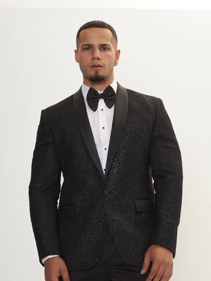 Metallic Honigwaben-Schalkragen-Smokingjacke - Silber Schwarz für den Großhandel von Ron Tomson