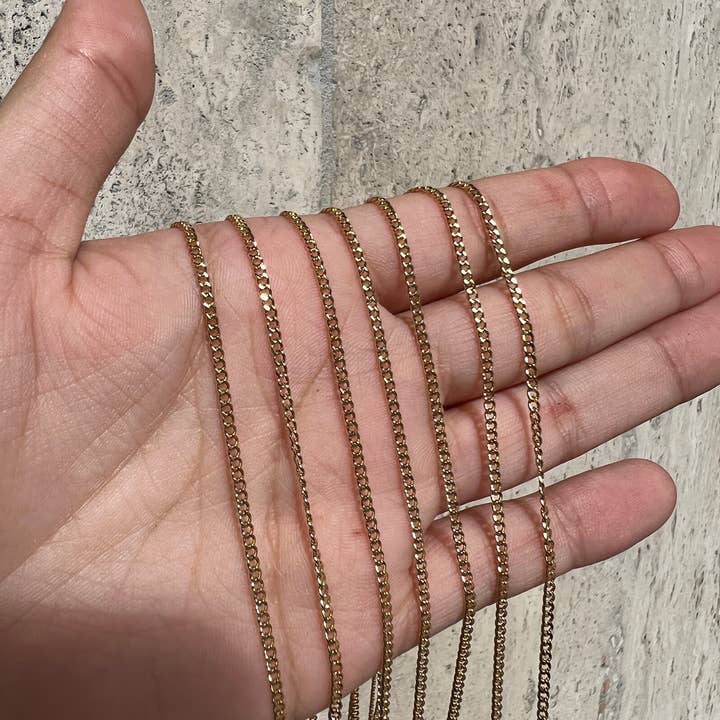 The Bead Bazaar - Wholesale Link & Chain Necklace - Wholesale 2mm Curb Gold Filled Chains, 18KT Gold Filled Cuban Link Chain, Thin Curb Chain, Bulk Wholesale Curb Chain, Mens Gold Chain Wholesale