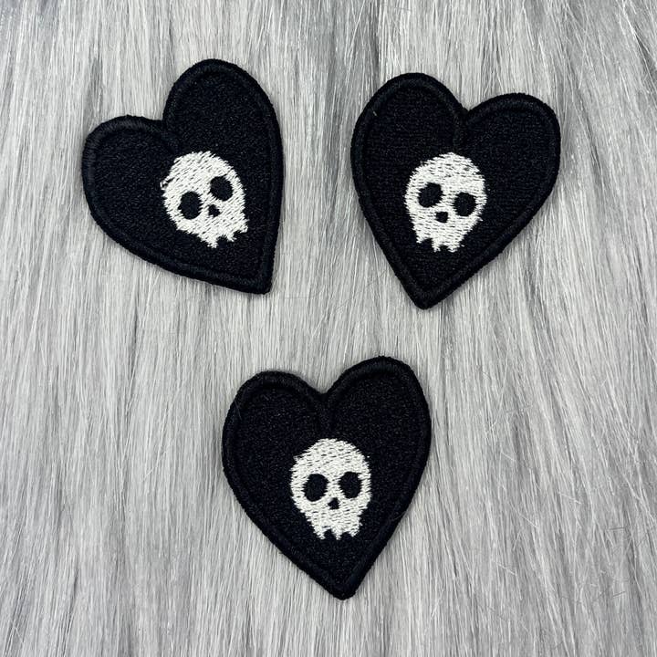 Set of 3 Skull Hearts Embroidered Patch for wholesale by Troublesome Heart