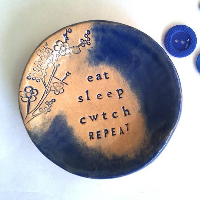 Eat Sleep Cwtch Repeat - Ceramic trinket dish -Made in Wales for wholesale by Love & Lovelier