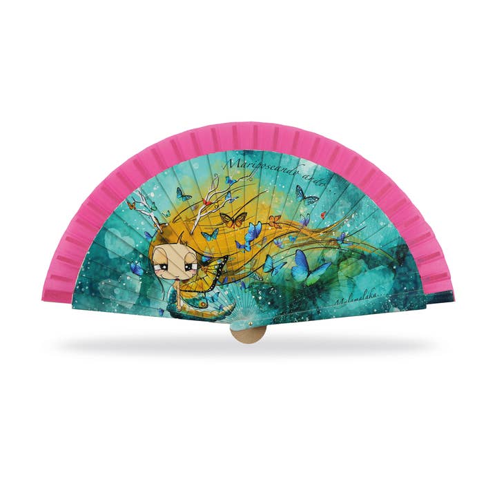 Cuatrogotas - Wholesale Party/Paper Folding Fan - Malamalaka Fan, natural wood BUTTERFLY. Ref-M31111