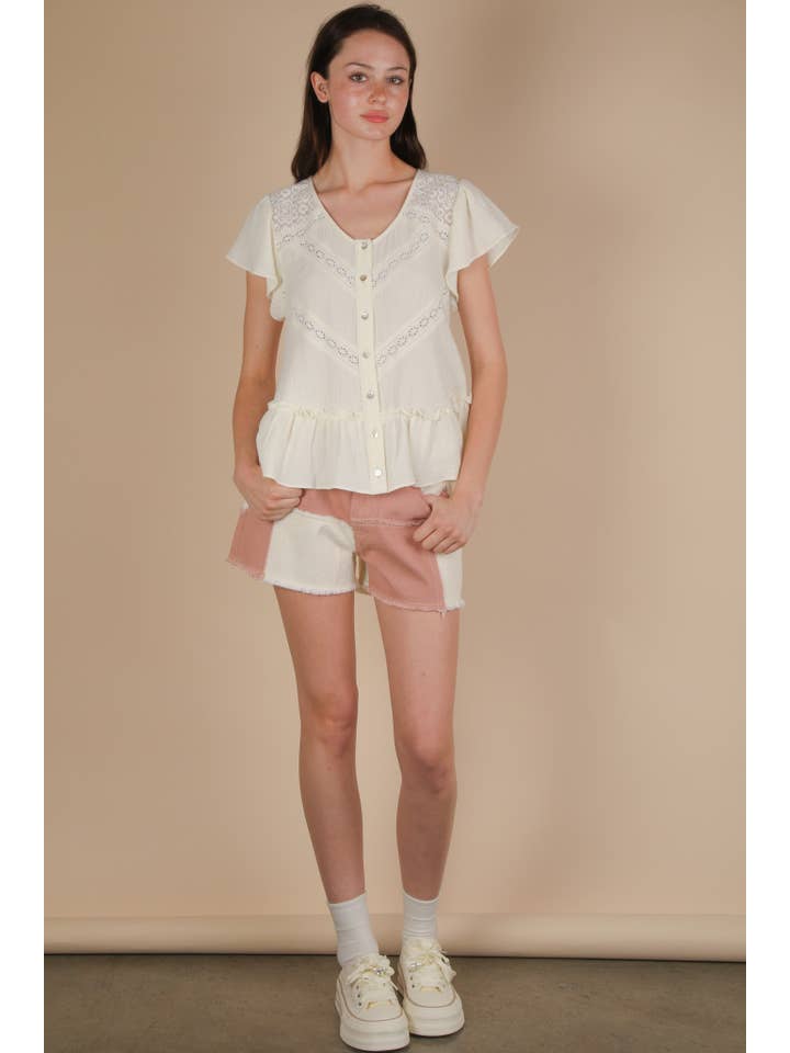 VERY J - Vente Short – femme - NP70779-Short décontracté à blocs de couleur lavés doux4