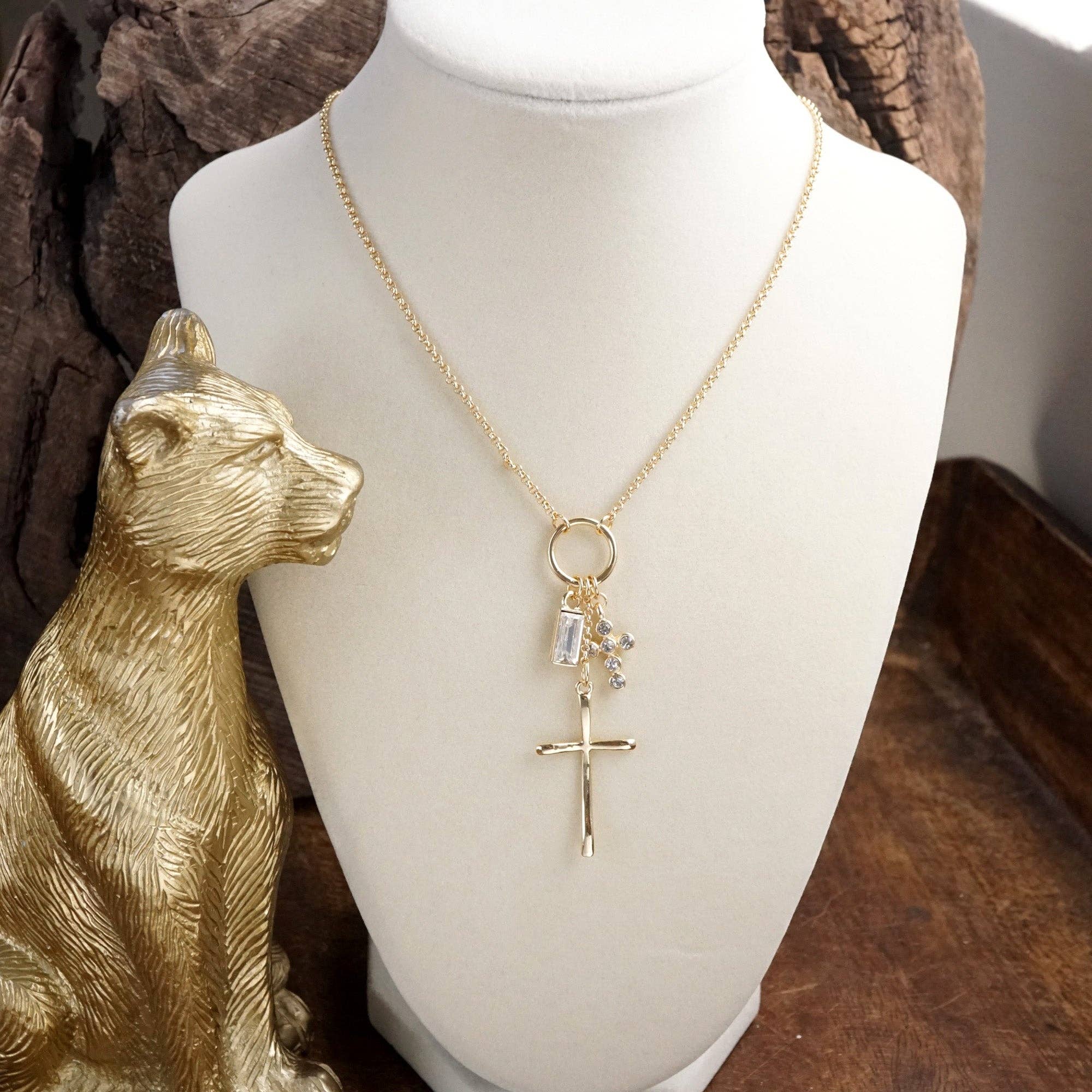 PennyLine inc - Wholesale Pendant/Charm Necklace - Dainty Cross Charm Cluster Necklace – Gold Tone3