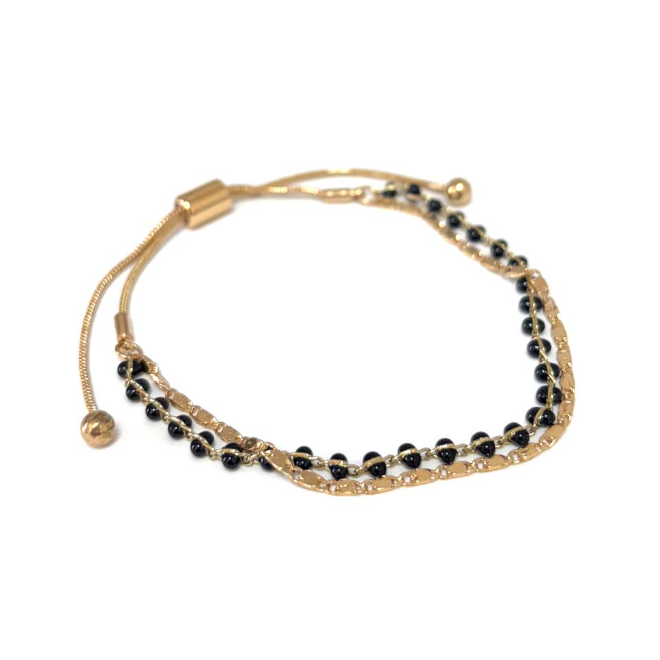 StarryNYC - Vente Bracelets maillon et chaîne - Bracelet ajustable à 2 lignes avec chaîne en époxy et chaîne délicate12