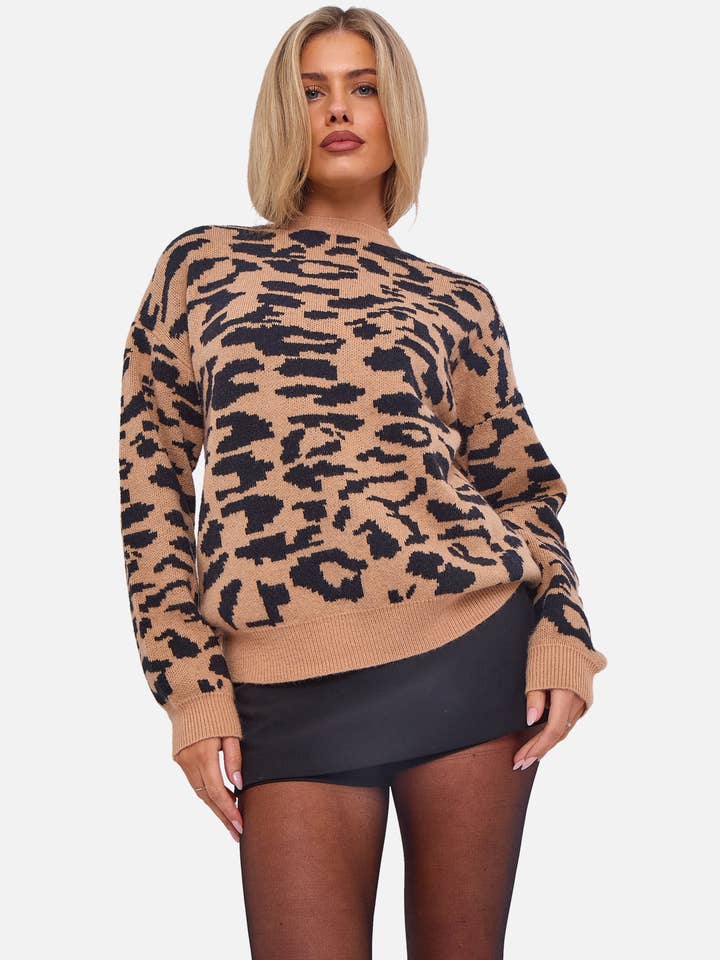 Maglione a girocollo in maglia con stampa animale cammello per la vendita all'ingrosso da parte di GINI LONDON