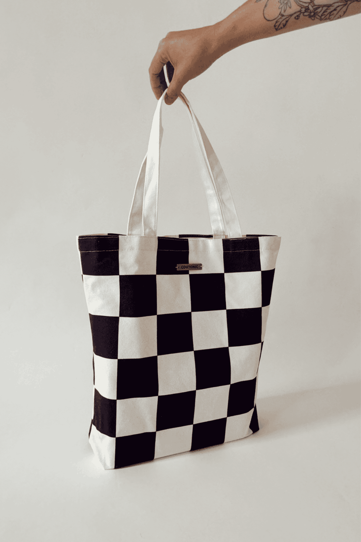 COUTONIC - Wholesale Tote Bag - Women's - Organic Cotton Black Sands Checker Tote 2.06
