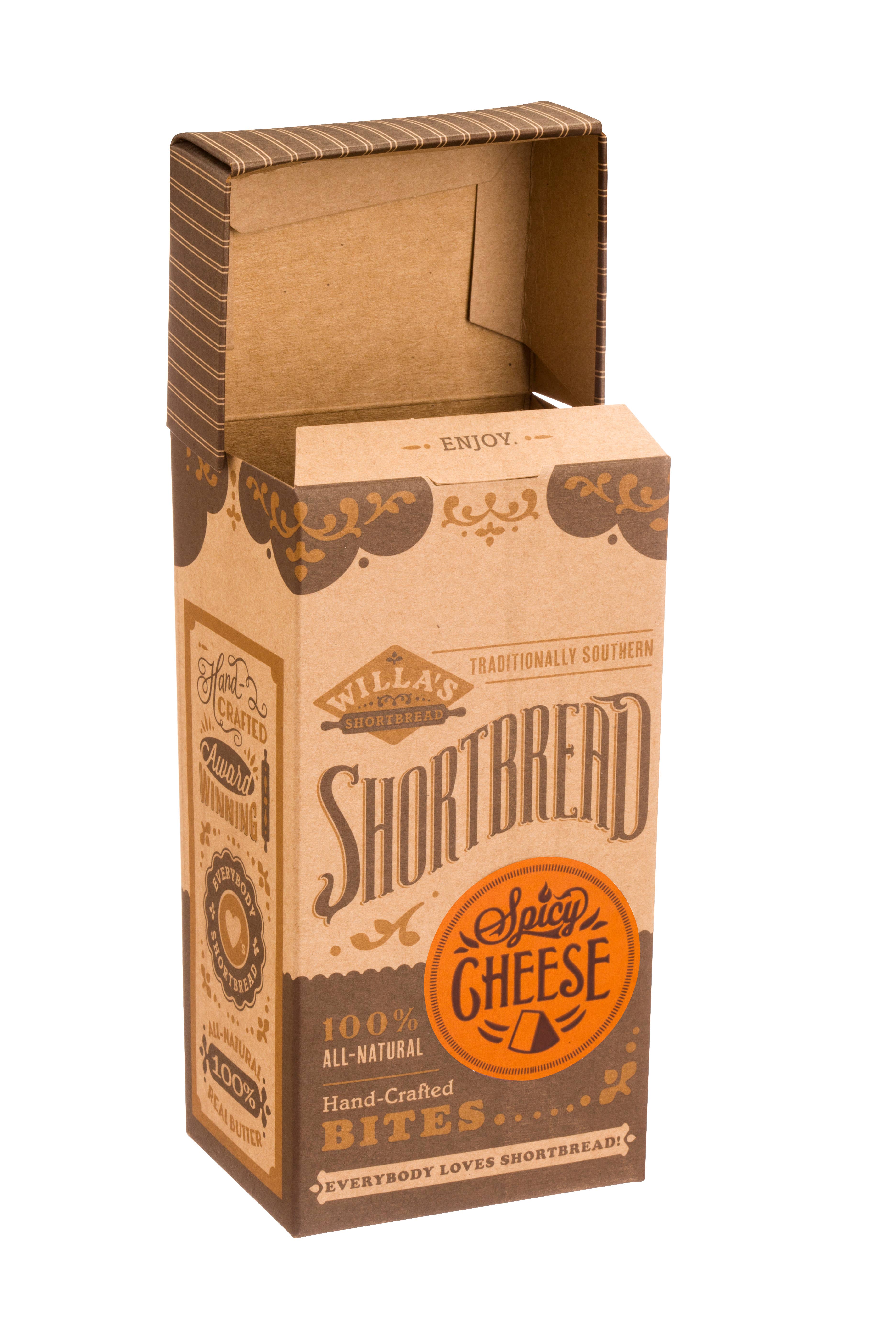 Willa's Shortbread - Wholesale Cookie - Spicy Cheese Shortbread - Fliptop Kraft Box1