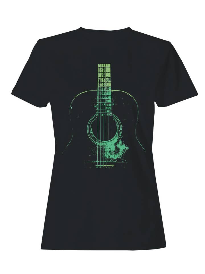 Damen-T-Shirt mit Vintage-Gitarrenmotiv im Used-Look für den Großhandel von TShirtGuys.com