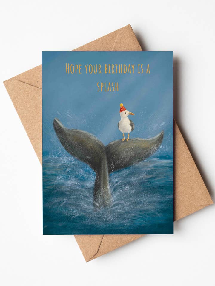 Hope Your Birthday is a Splash Whale Greeting Card for wholesale by Jo Couch