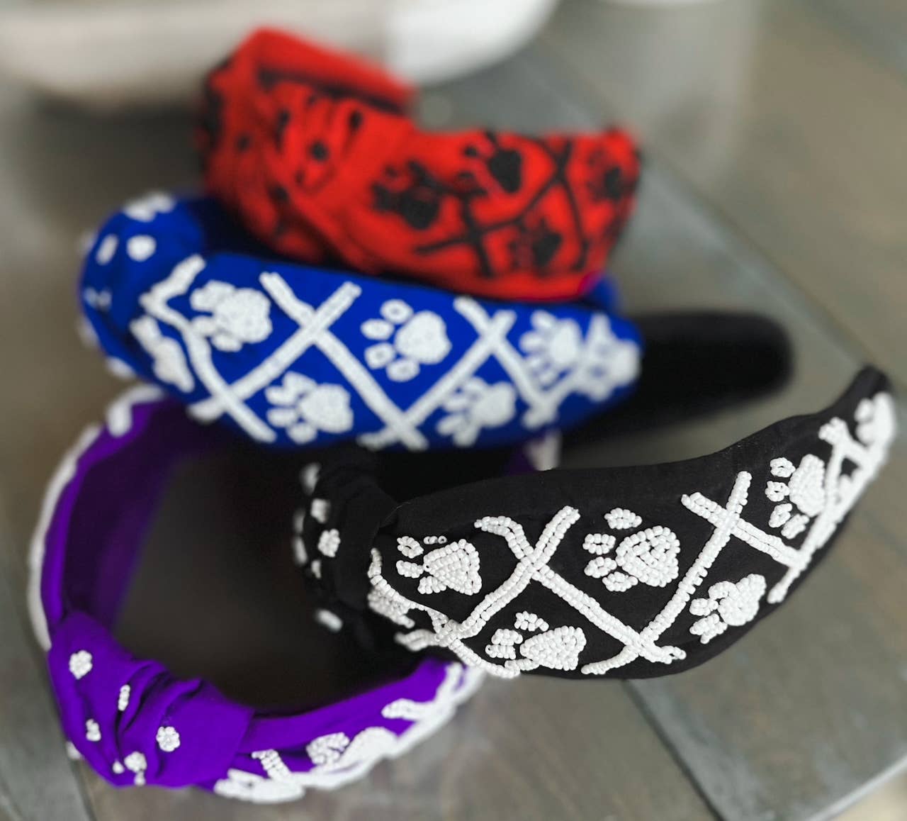 OBX Prep - Wholesale Haarband - Dames - Pootafdruk Zaad Kralen Teamgeest Topknoop Haarband – Cheer1