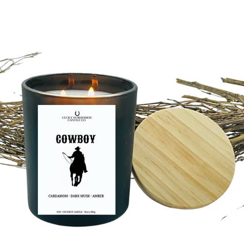 Lucky Horseshoe Candle Co. - Wholesale Jar/Filled Candle - Cowboy Soy Coconut 10oz Candle Black Matte Jar2