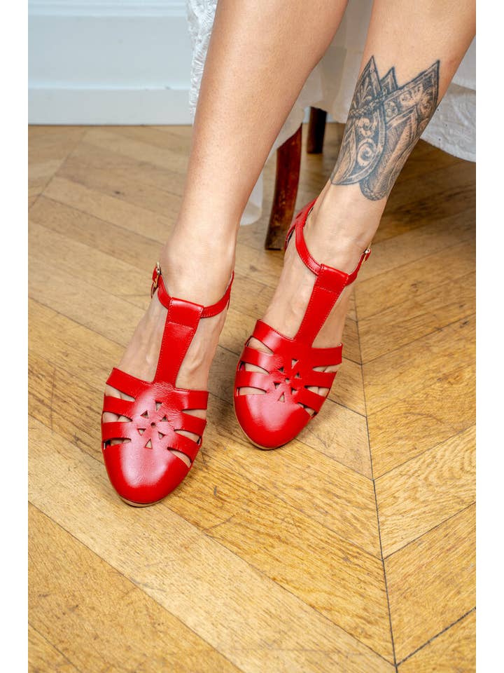 Swivells - Wholesale Sandals - Women's - Holly - Sandales Rouges en Cuir3