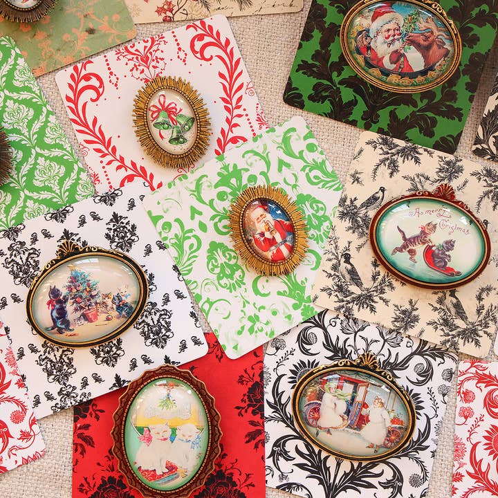 Asunder Bazaar - Wholesale Brooch - 20pc Vintage Christmas Brooches on Cards 2
