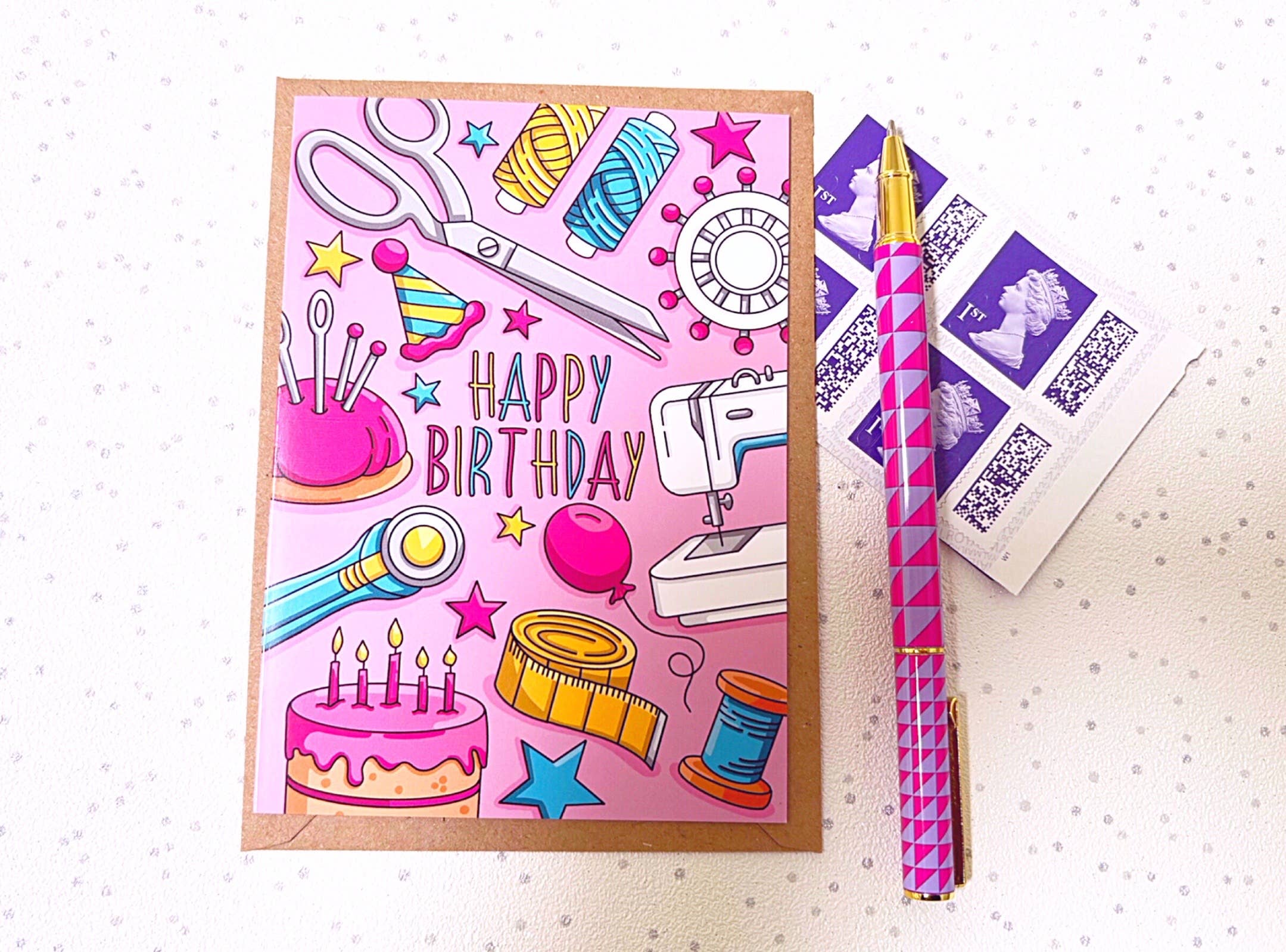 Little Green Stitches – wholesale Birthday card – Needlecraft Greetings Card,  Sewing Birthday Cards1