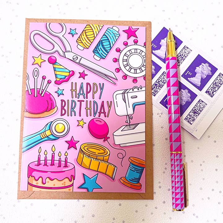 Little Green Stitches – wholesale Birthday card – Needlecraft Greetings Card, Sewing Birthday Cards1