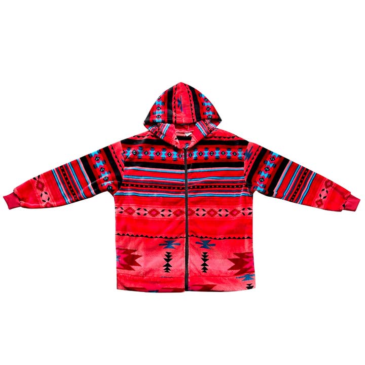 Sunshine Home Textile - Wholesale Jacket - Unisex - Red Southwest Aztec Zip-Up Super Soft Plush Blanket Jacket