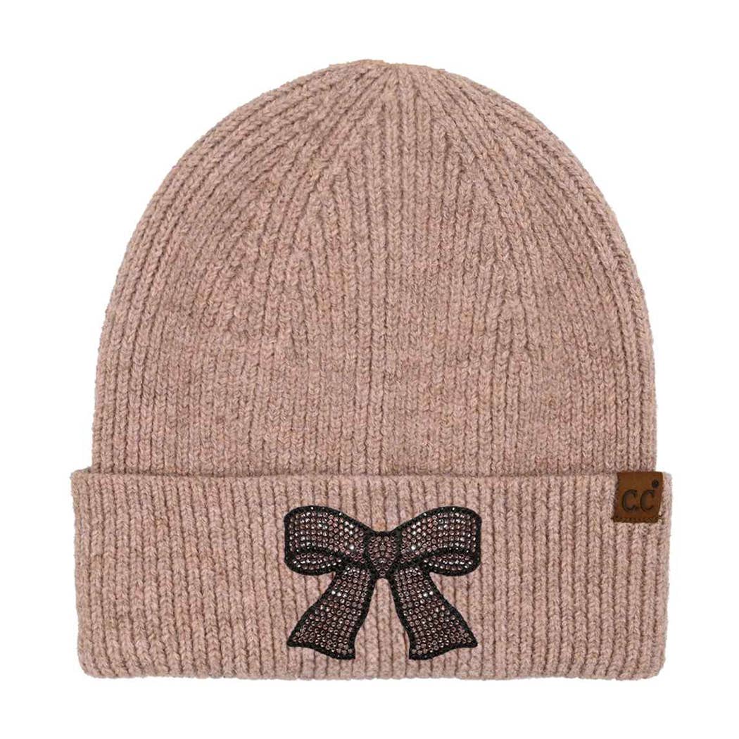 Fashion City - Wholesale Beanie - Women's - Rhinestone Ribbon Bow Embellishment Beanie3