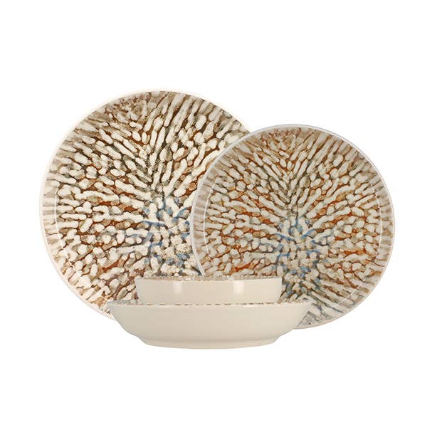 Novastyl - Wholesale Dinner Plate - Set of 48 amber plates in brown and beige stoneware