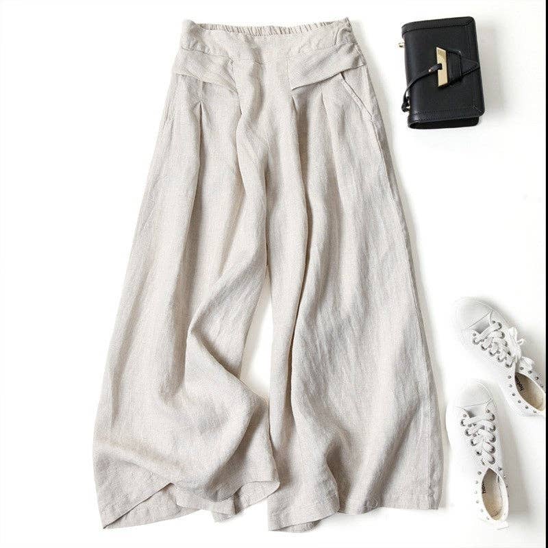 FurDecoration - Wholesale Pants - Women's - High Waist Wide Leg Pants - Solid Color Lightweight Crop4