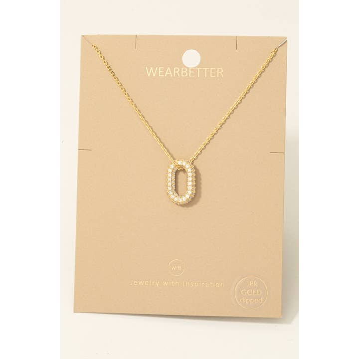 Guldbelagt Cz Pave Oval Vedhæng Halskæde for engroshandel hos Fame Accessories