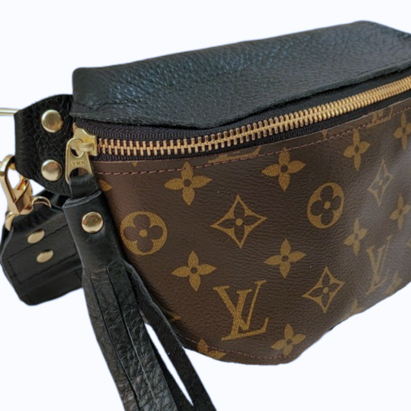 Beaudin - Wholesale Heuptasje - Dames - Britt Heuptasje in Zwart Leer | Upcycled LV Volledig Voorkant1