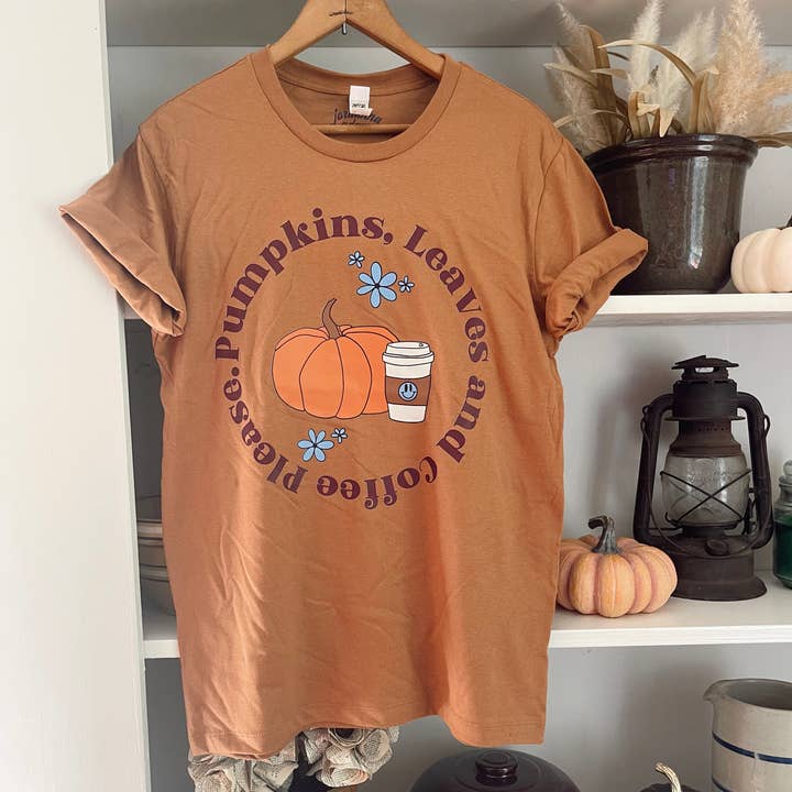 Pumpkins, Leaves, & Coffee Please for wholesale by Jordanna Adams