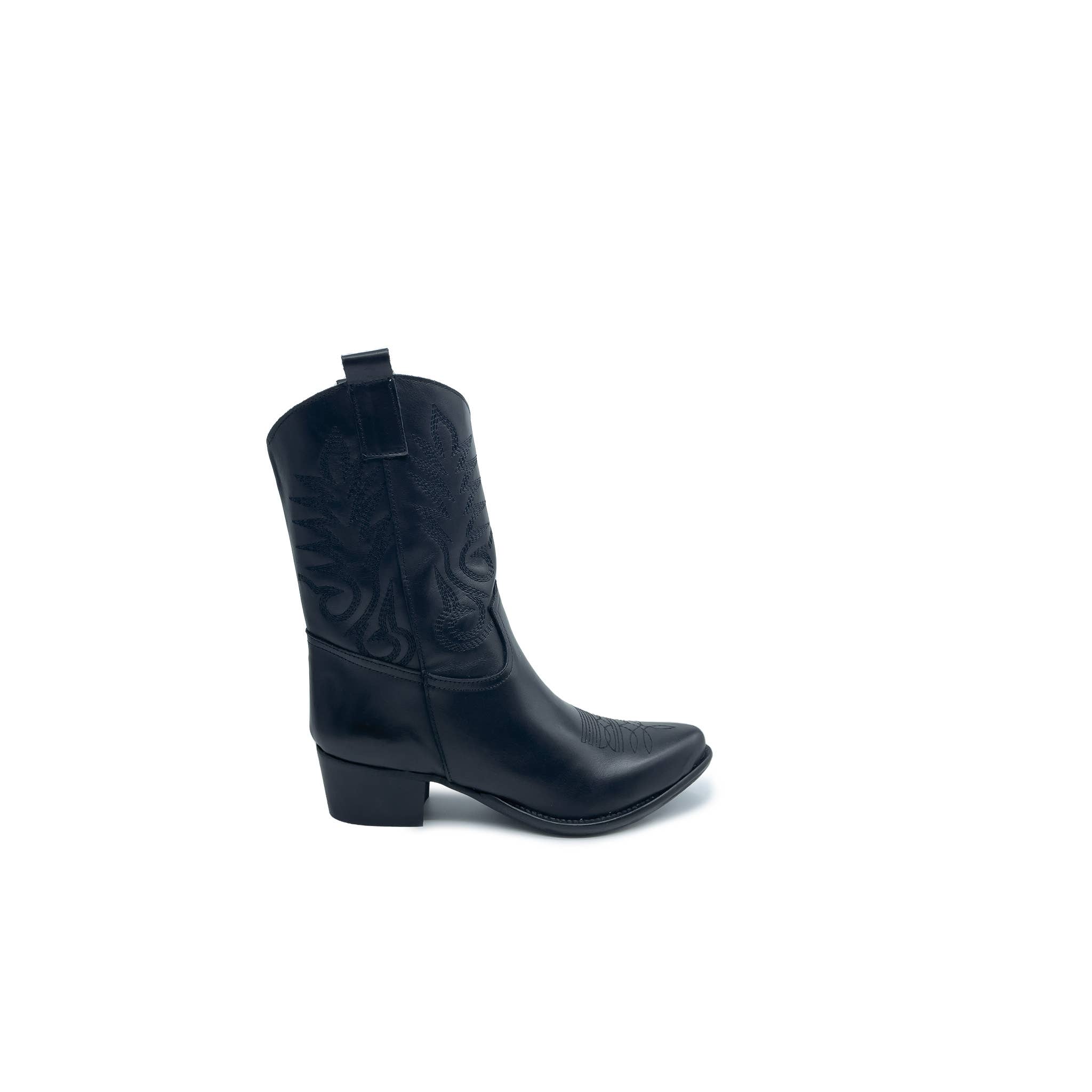 WALKING NOW SRL - Wholesale Booties - Women's - Women's low heel ankle boots in genuine black leather Texan0