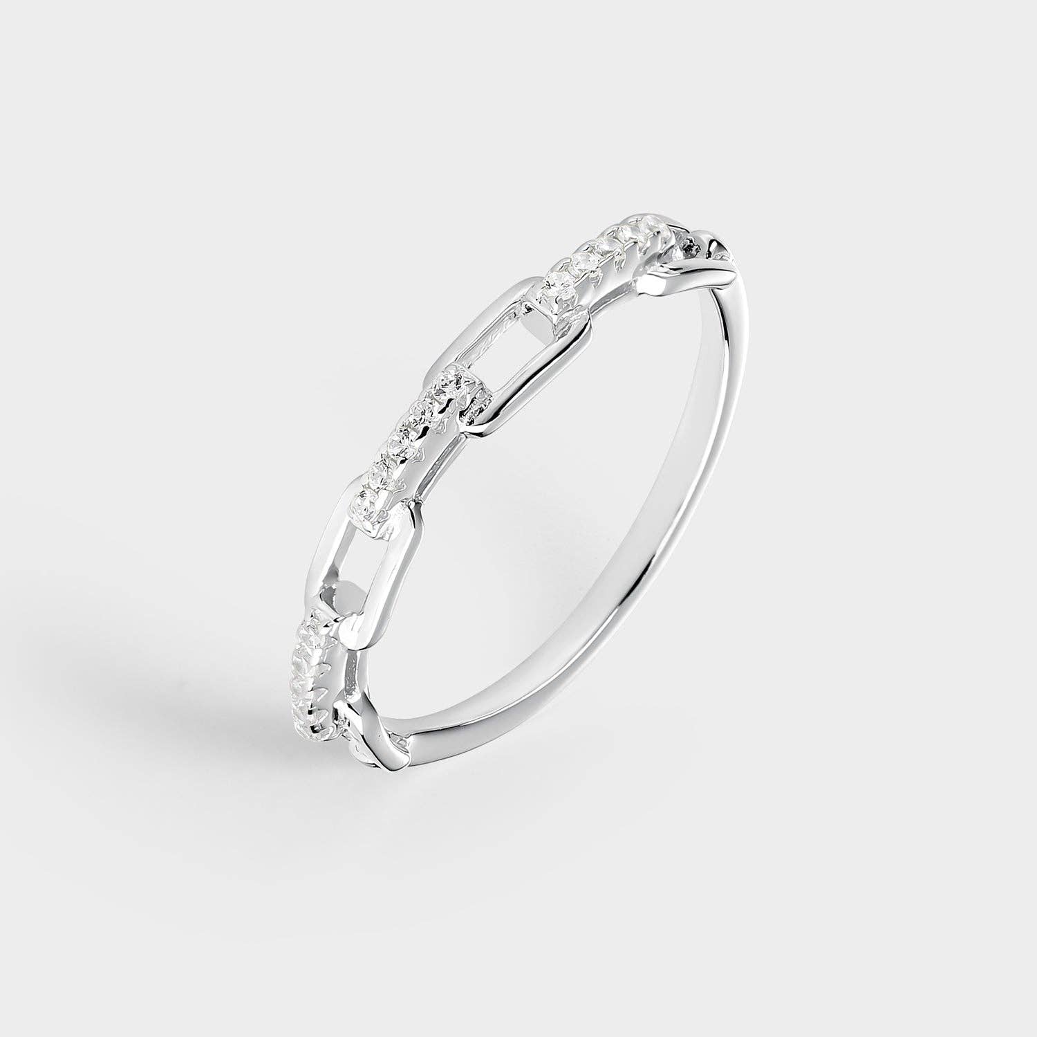 Itemporality - Wholesale Multi-Stone Ring - Silver ring with flat links and white zircons1