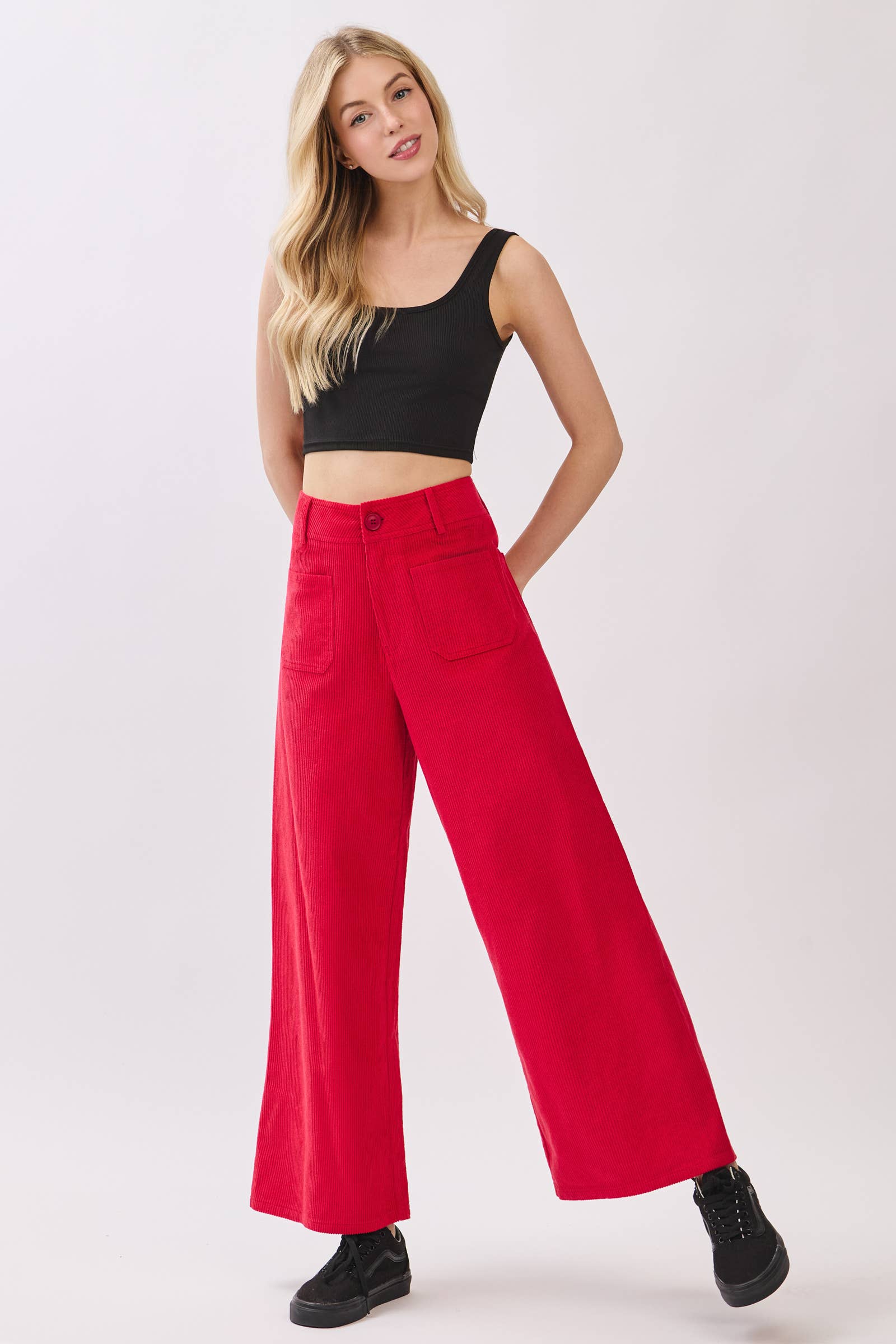 NOIR Pantalon large droit en velours côtelé en vente sur Faire8