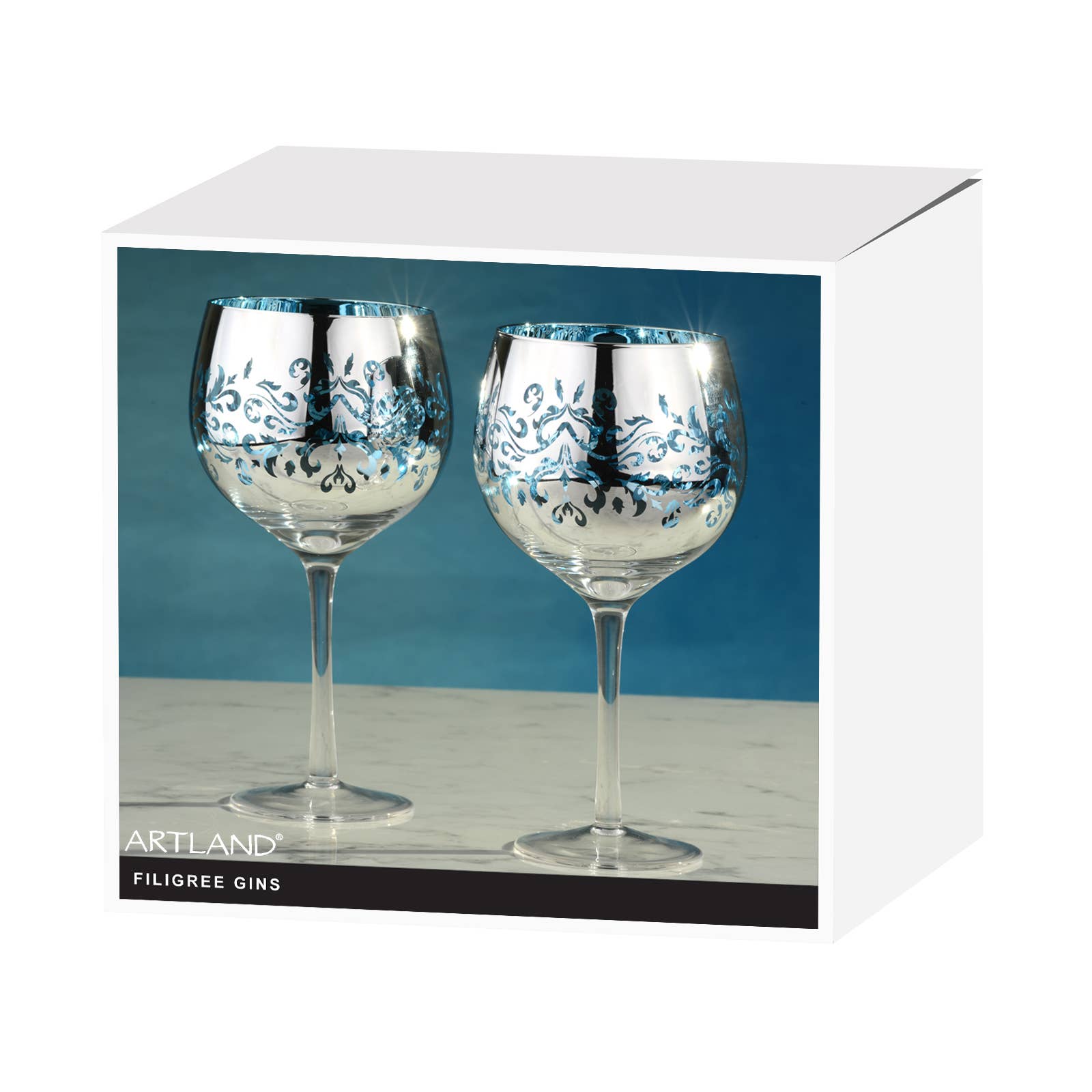The DRH Collection BV - Wholesale Cocktail/Liquor Glass - Set of 2 Filigree Gin Glasses Blue2