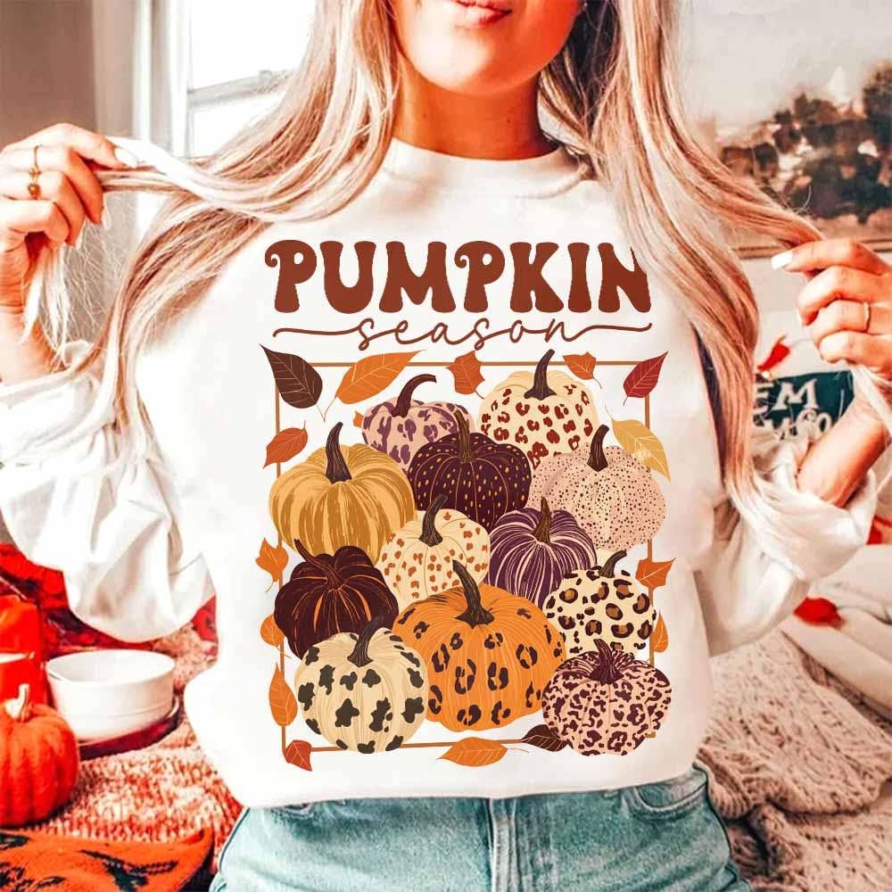 Retro shirt voor het seizoen met pompoen, trui met herfstpompoen - Main Image