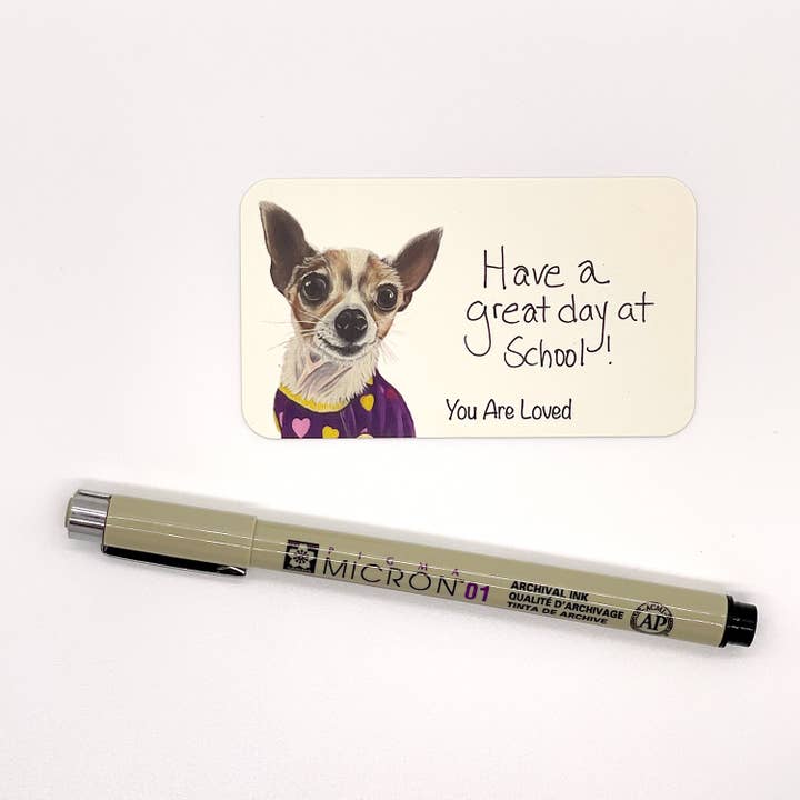 Woollybear Travels - Wholesale Stationery/Notecard Set - Pawsitive Notes- Rescued Chihuahua (Lunch Box Notes)1