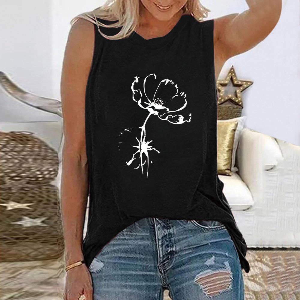 TISANCRE – wholesale Tank top – Women′s – New Sunflower Butterfly Pattern Women's Crew Neck Top Sleeveless Vest0