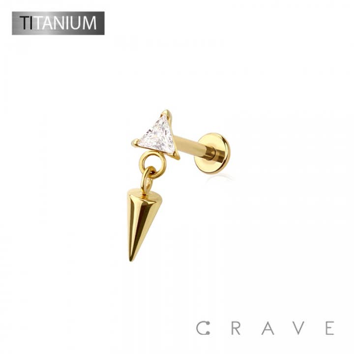 CRAVE BODY JEWELRY - Wholesale Stud/Post Earrings - IMPLANT GRADE SOLID TITANIUM CZ TRIANGLE DANGLE SPIKE PUSH I