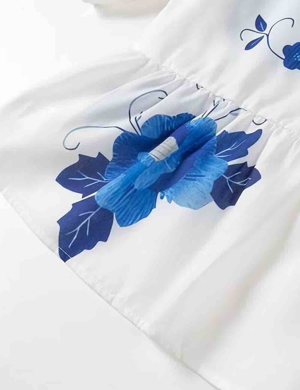 Sweetkama - Wholesale Blouse - Women's - Ladies Floral Print Front Bowknot Short Sleeves Puff Blouse4