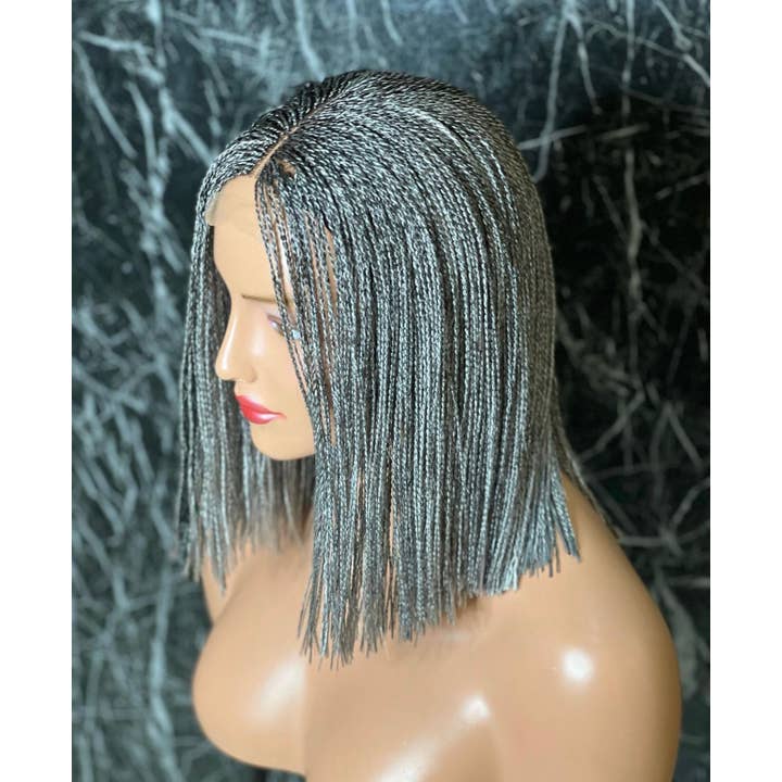Lamuskwigs - Wholesale Wig/Hair Piece - Blunt cut braid, short braided wig on closure, gray braided2