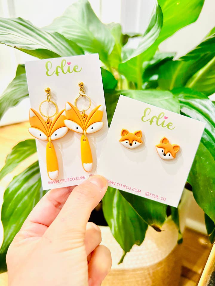 Handmade Red Fox Clay Dangle Earrings for Animal Lovers for wholesale by Eflie
